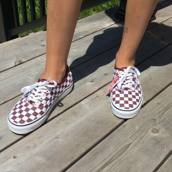 checkerboard vans maroon